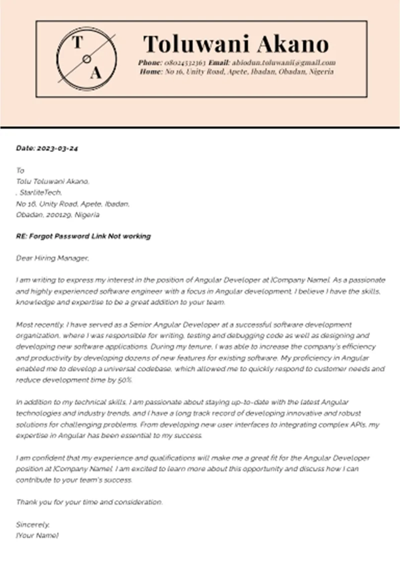 Cover letter template