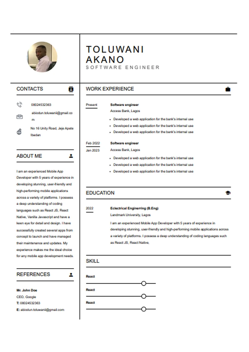 mikasa CV template
