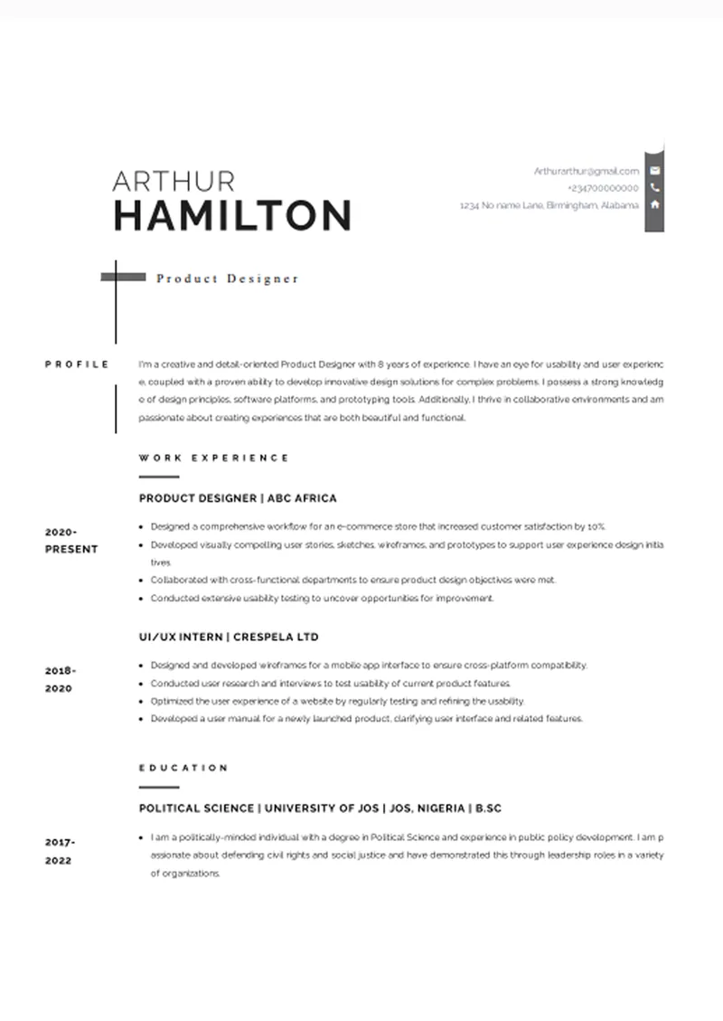 robart CV template